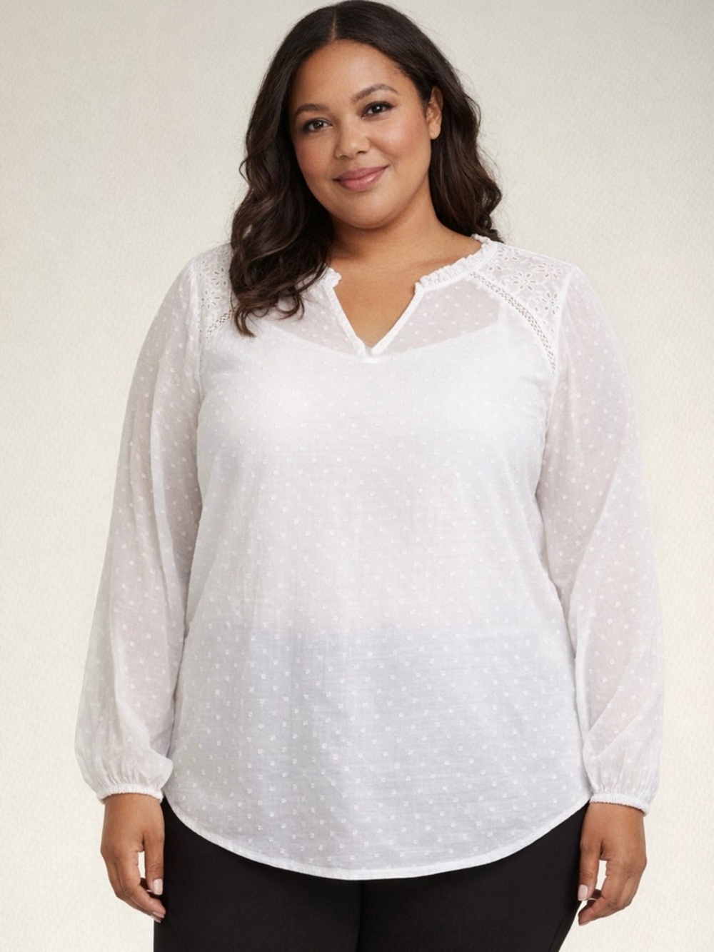 Loft Dotted Swiss and Eyelet Cotton Popover Blouse 18